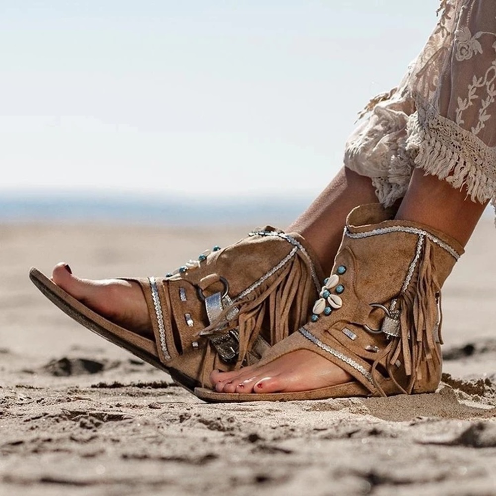 Bohemian Fringe Bootie Sandals size 8.5 but I say they run small. More of an 8.